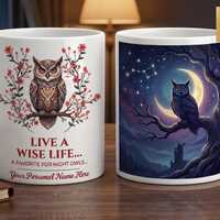 Personalized Owl Mug Custom Name Coffee Cup Cute Owl Design Ceramic Mug Gift for Her Animal Lover Bi