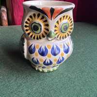 Vintage owl mug. Gorkey Gonzalez signed Mexican Majolica hand painted vibrant colourful mug. Signed 