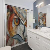 Owl in Angles Shower Curtain, Bathroom Decor, Bathroom Essential, Gift for Couples, Home Accessories