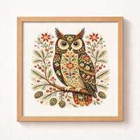 Scandinavian Folk Art Owl Cross Stitch Pattern PDF Floral Bird Embroidery Chart Instant Download