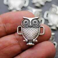 10pcs Antique Silver Owl Connectors, Zamak Jewelry Charms for DIY Bracelet and Necklace - zm34as