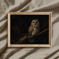 Moody Owl Oil Painting | Vintage Owl Animalier Portrait Art | Dark Academia Bird Wall Decor | Gothic