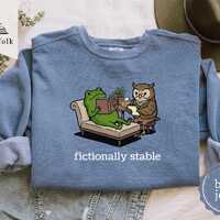 Comfort Colors Fictionally Stable Sweatshirt, Frog and Owl Therapist Bookish Sweater, Booktok Merch,