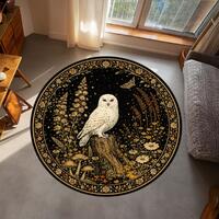 Snowy Owl Round Rug, Owl Area Rug, Mystical Owl Carpet, Forest Night Owl Decor Rug, Wildlife Round S