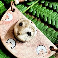 Ceramic moon owl and crystal necklace.
