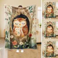 Personalized Mama Blanket, Custom Name Floral Mama Owl Soft Cozy Sherpa Fleece Throw Blankets, Mothe