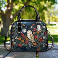 Barn Owl Moonlit Forest PU Leather Crossbody Bag, Whimsigoth Cottagecore Purse