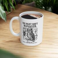 Sleep-Deprived Gamer Owl Mug | Ceramic Coffee Cup, Dotwork Illustration