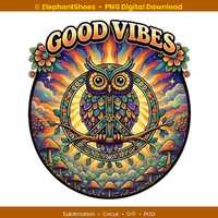 Owl PNG Sublimation, Retro Boho Owl Shirt Design, Good Vibes Owl Graphic, Peace Sign Owl, Groovy Owl