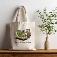 Fictionally Stable Tote Bag, Funny Frog and Owl Therapist Bookish Bags, Booktok Merch, Book Lovers G