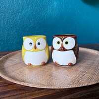 Japanese Mino Ware Owl Mug Set
