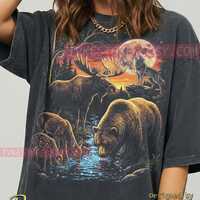 Bear Moose Wolf Owl Deer Comfort Colors&reg; Tshirt, Wildlife Nature Tees, Forest River Moon Sweater