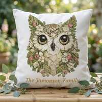 Botanical Owl Outdoor Pillow Reversible Woodland Owl Cushion Cottage Garden Patio Pillow Rustic Natu