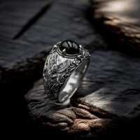 925 Sterling Silver Onyx Owl Ring: Gothic Wisdom Mystical Jewelry