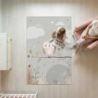 Owl Nursery Rug Soft Neutral Woodland Area Rug for Kids Room Baby Playroom Decor Scandinavian Forest