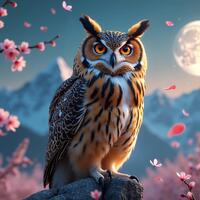 Mystical Great Horned Owl and Cherry Blossoms in Moonlight (120, 252, 500-Piece)