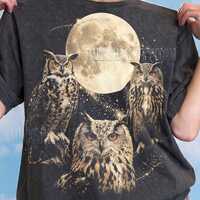 Owls Full Moon Wildlife Nature Comfort Colors&reg; Tshirt, Nocturnal Birds Magic Sparkles Tees, Retr