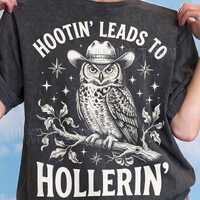 Hootin' Leads To Hollerin' Owl Cowboy Comfort Colors&reg; Tshirt, Western Graphic Tees, Retr