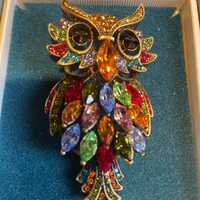 Butler and Wilson Multi Stone Signed Owl Brooch