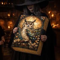 Owl Leather Book of Shadows Journal, Gothic Grimoire Spellbook, 400 Pages Handmade Witchcraft Wiccan