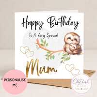 Personalised Mum Birthday Card | Owl Birthday Card | Mom Nan Nanny Grandma Birthday Card | Cute Owl 