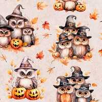 QT Cuties Halloween Owls on Oatmeal 100% Cotton Price per Yard