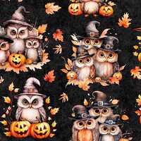 QT Cuties Halloween Owls on Charcoal 100% Cotton Price per Yard