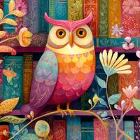 Owl Jigsaw Puzzle | 500 Wooden Pieces | Colorful Owl Bookshelf Puzzle for Adults | Cute Animal Puzzl
