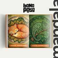 Mandala Forest 4 Animal Coloring Page &ndash; Owl, Peacock, Chameleon, Fox (Digital Download)