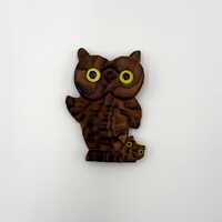 Vintage Hand Carved Wooden Owl with Baby Figurine Yellow Eyes