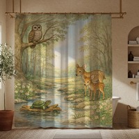 Woodland Deer and Owl Shower Curtain | Vintage Nursery Forest Scene