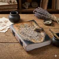 Handmade Owl Leather Journal with Vintage uv print  Sketchbook Refillable Writing Notebook Antique D