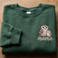 Custom Mama Owl Embroidered Sweatshirt Cute Mother and Baby Owl Embroidery Shirt Gift for Mom Nature