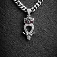 Crystal Owl Pendant Necklace &ndash; Elegant Bird Charm with Ruby Eyes