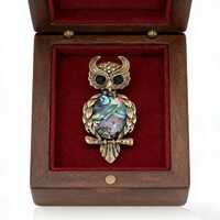 Vintage Owl Brooch Rhinestone Animal Brooch Ocean Theme Owl Fish Shell Lapel Pin for Coat Scarf Suit