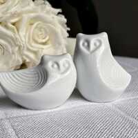 Vintage Owl Salt and Pepper Set Ceramic Porcelain Bird Shakers Retro Kitchen Decor Pair