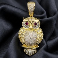 Owl Pendant Necklace 14k Gold Plated, Iced Owl Charm Moissanite, 925 Sterling Silver Animal Pendant,