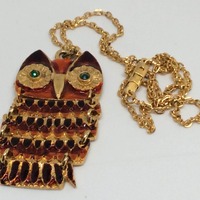 Vintage Owl Enamel Reticulated Pendant - NE209
