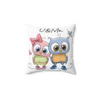 U & Me Owl Couple Pillow | Whimsical Hand-Drawn Square Cushion