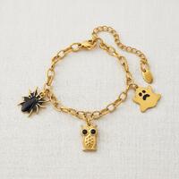 Halloween Spider Ghost Owl Bracelet, a whimsical and adorable gold jewelry piece, perfect for autumn