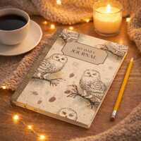 Snowy Owl Pattern Hardcover Journal | A5 Notebook, Woodland Birds