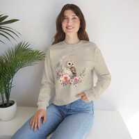 Watercolor Owl with Crescent Moon Sweatshirt | Floral Night Bird Crewneck