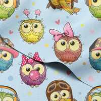 Waterproof Outdoor Fabric by the Yard &ndash; Colorful Owls Hats Accessories Light Blue Print 59in W