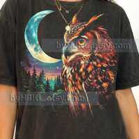 Mystical Owl Moon Comfort Colors&reg; Tshirt, Vintage Forest Bird Lover Tee, Night Sky Nature Shirt,
