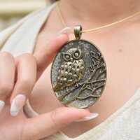 Owl Medallion Pendant For Women | Brass Woodland Wise Bird | Boho Vintage Necklace | Chunky Owl Char