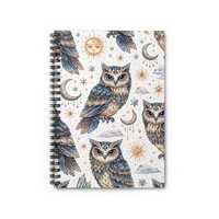 Mystic Owl Pattern Spiral Notebook | Ruled Journal, Moon & Stars Illustration