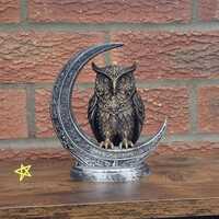 Owl crescent moon ornament owl figurine unique gift