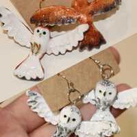 Handcrafted Owl Earrings: Glossy Enamel, Shimmering Wings, Nature Accessory