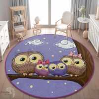 Owl Family Nursery Rug: Cute Birds Pattern, Soft Velvet