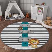 Nursery Play Rug: Round Owl Design - Soft Velvet, Non Slip